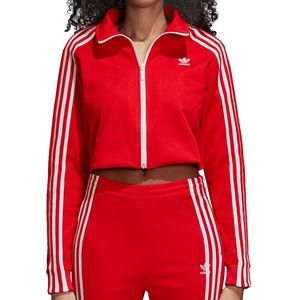 Adidas Red Cropped Tracksuit Jacket